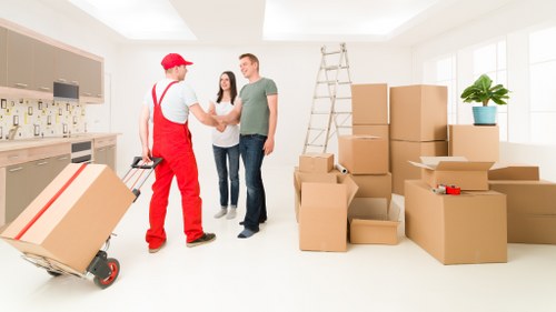 Packed household boxes ready for house removals in Waterloo